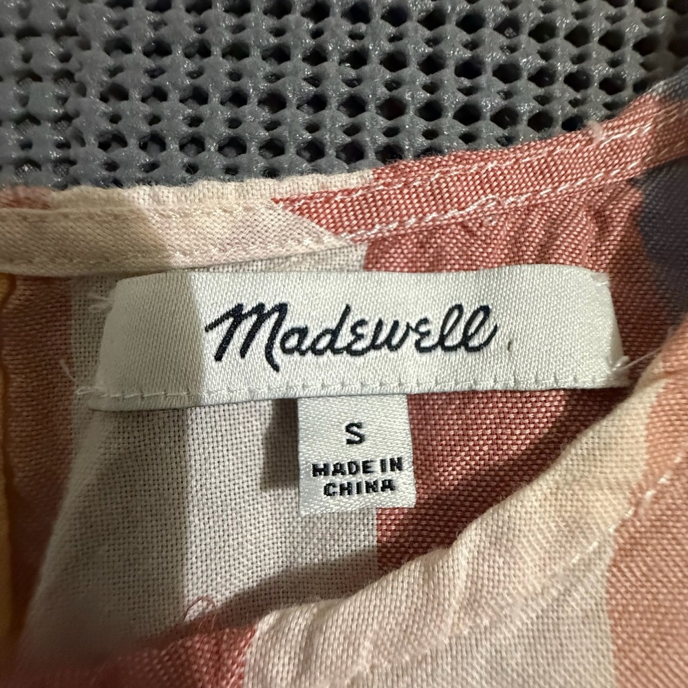 Madewell Womens Small Multicolor Striped Tie Front Button Back Short Sleeve Top - Picture 3 of 5